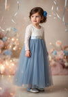 Dusty Blue Boho Flower Girl Dress Toddler Girls Juniors Wedding