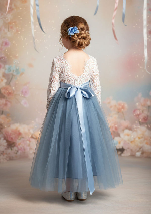 Dusty Blue Boho Flower Girl Dress Toddler Girls Juniors Wedding