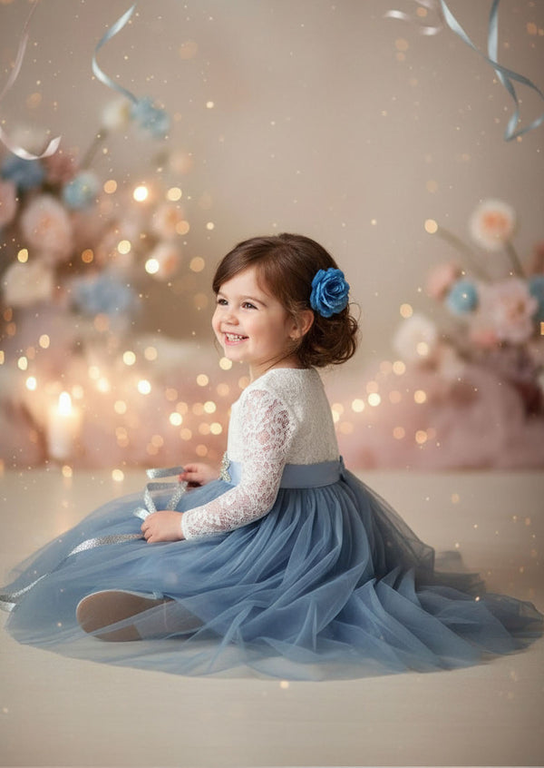 Dusty Blue Boho Flower Girl Dress Toddler Girls Juniors Wedding