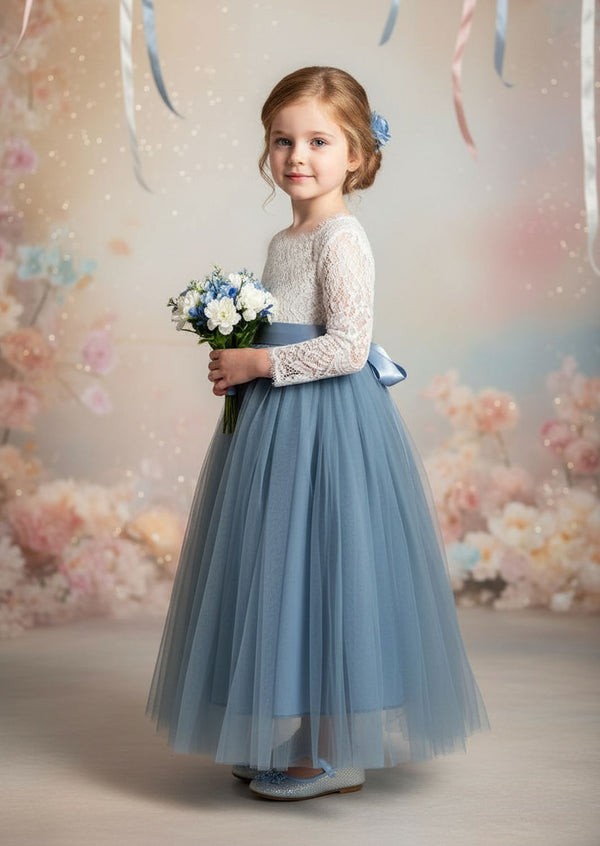 Dusty Blue Boho Flower Girl Dress Toddler Girls Juniors Wedding