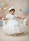Toddler Girl Elegant White Short Sleeve Flower Girl Dress for Classic Modern Weddings