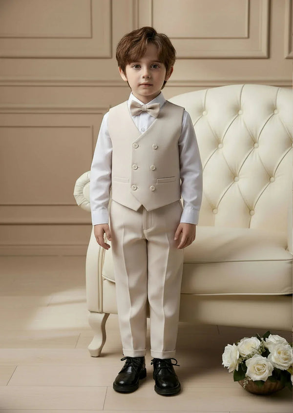 Boys Ellingwood Suit · 4 Piece in Beige double breasted vest