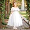 Short Sleeve White Tulle & Lace Flower Girls Dresses