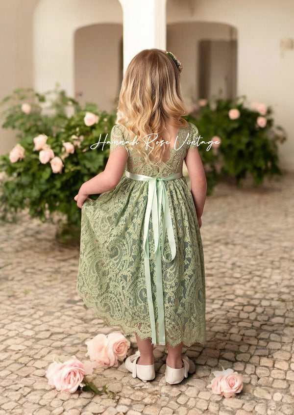 Sage Lace flower girl dress