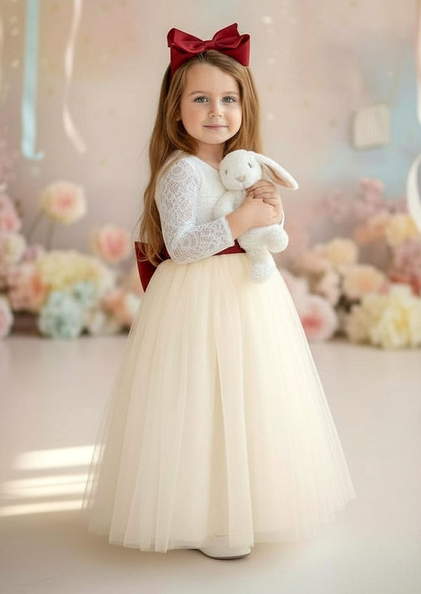 Ivory Long Sleeve Lace Flower Girl Dresses Boho Wedding Style