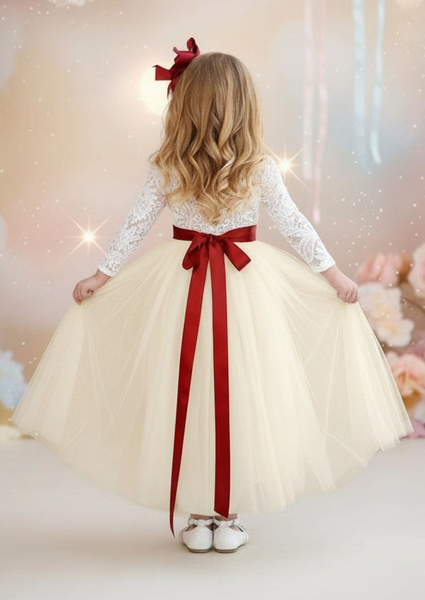 Ivory Long Sleeve Lace Flower Girl Dresses Boho Wedding Style