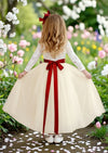 White & Ivory Flower Girl Dress  Lace V‑Back & Tulle