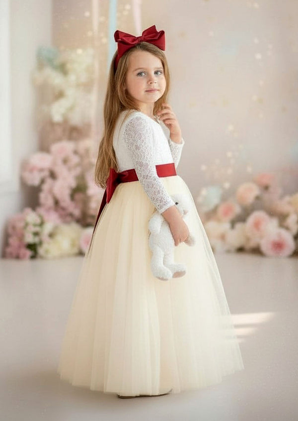 Ivory Long Sleeve Lace Flower Girl Dresses Boho Wedding Style