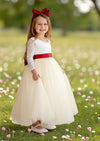 White & Ivory Flower Girl Dress  Lace V‑Back & Tulle