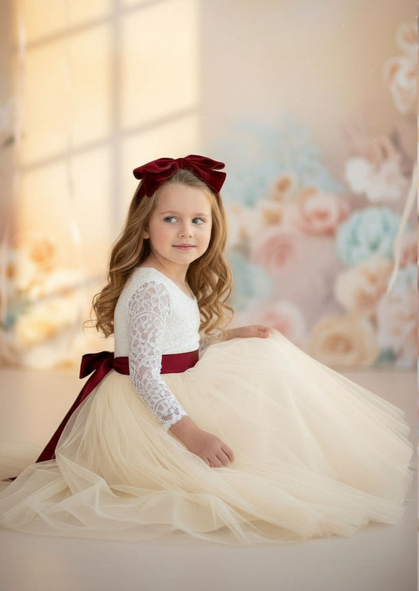 Ivory Long Sleeve Lace Flower Girl Dresses Boho Wedding Style