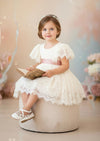 Short Sleeve Ivory Lace Flower Girl Dresses Knee Length