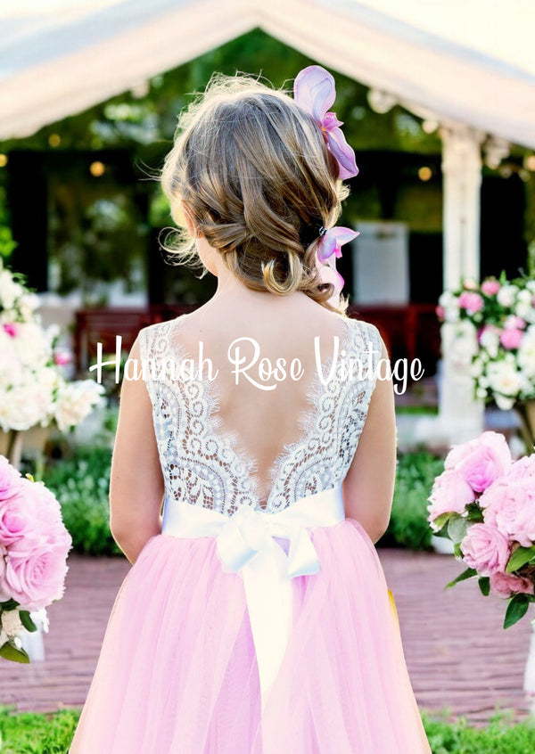 pink and white flower girl dress