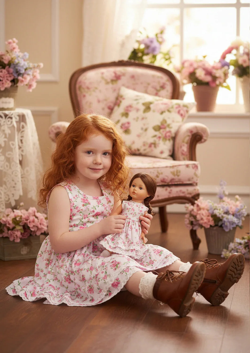 toddler summer casual dress in pink rose print