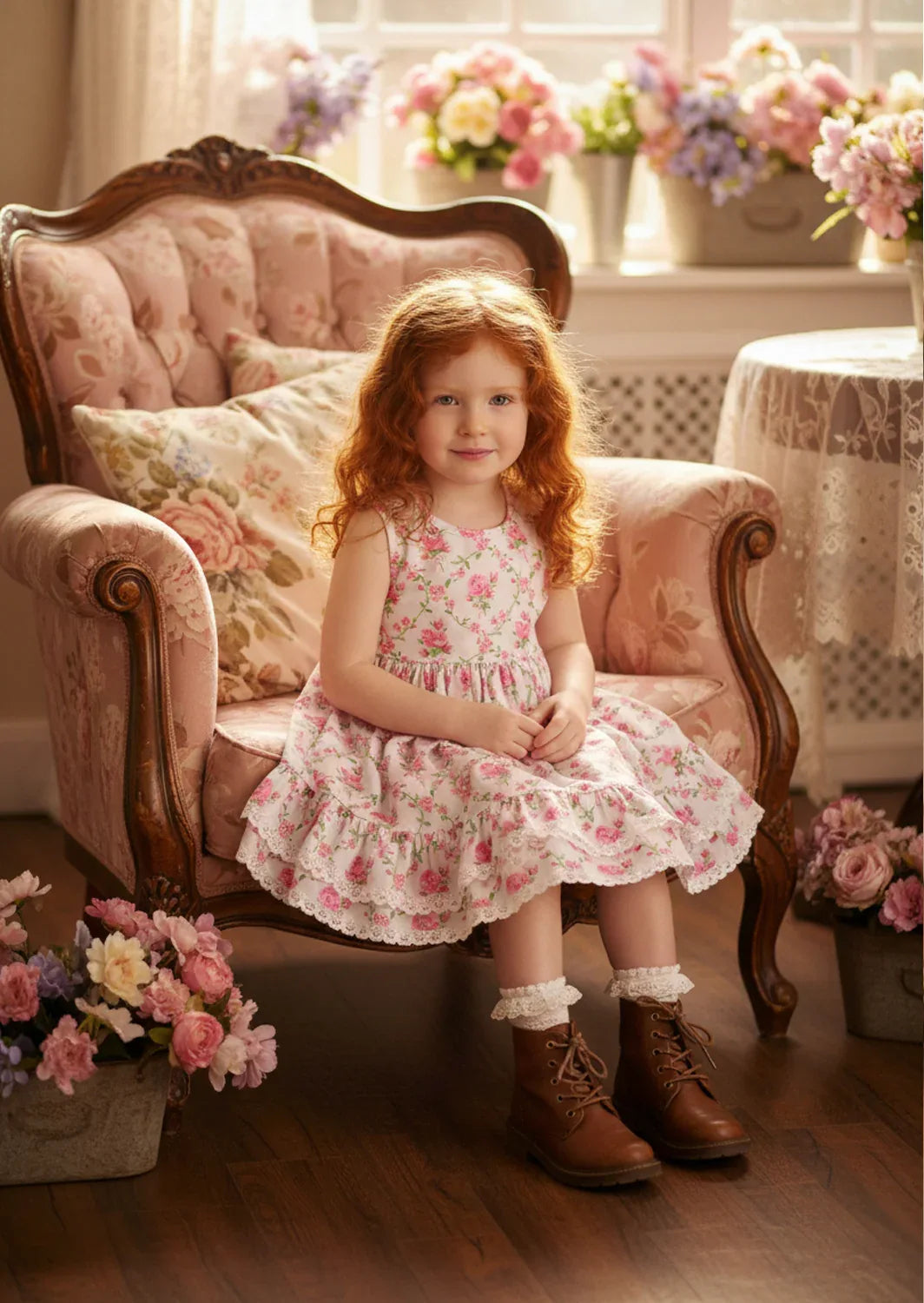 toddler girls colorful twirl dress in pink rose print