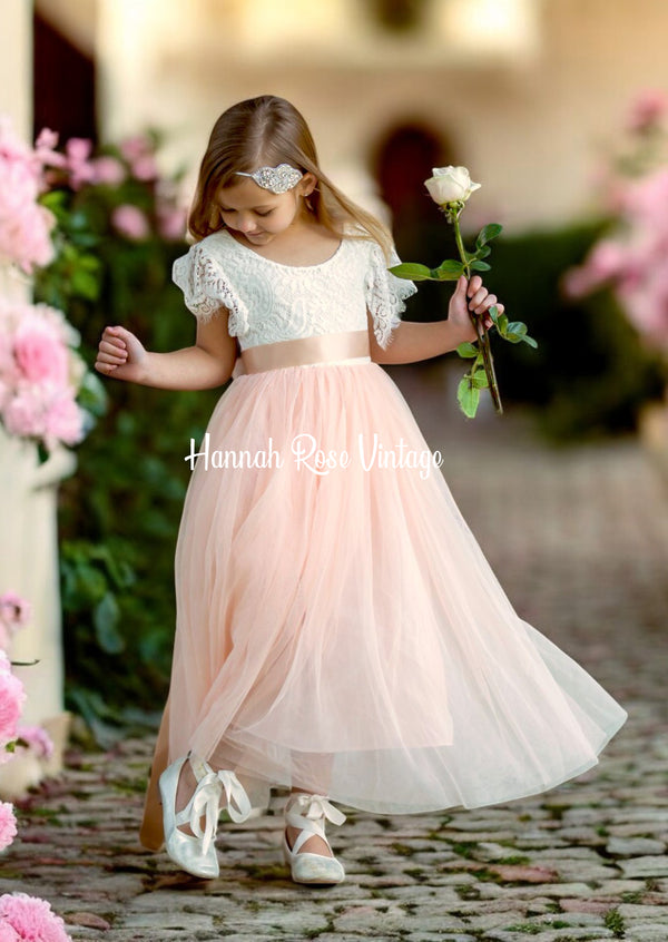 Ruffle sleeve blush flower girl dresses