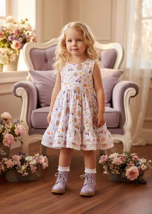 cute toddler casual dresses in lavender print