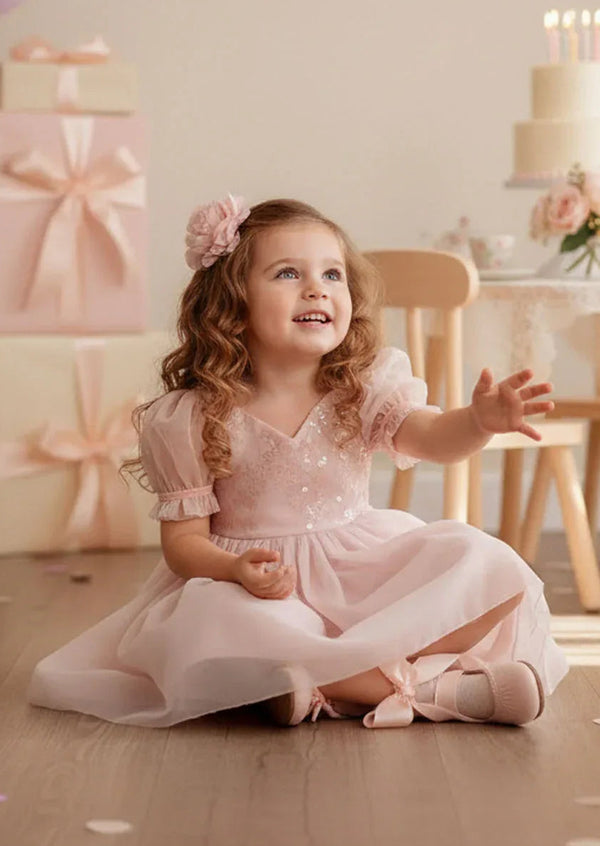 Toddler Sugar Plum Sparkle Birthday Party Dress in Pink Sequin
