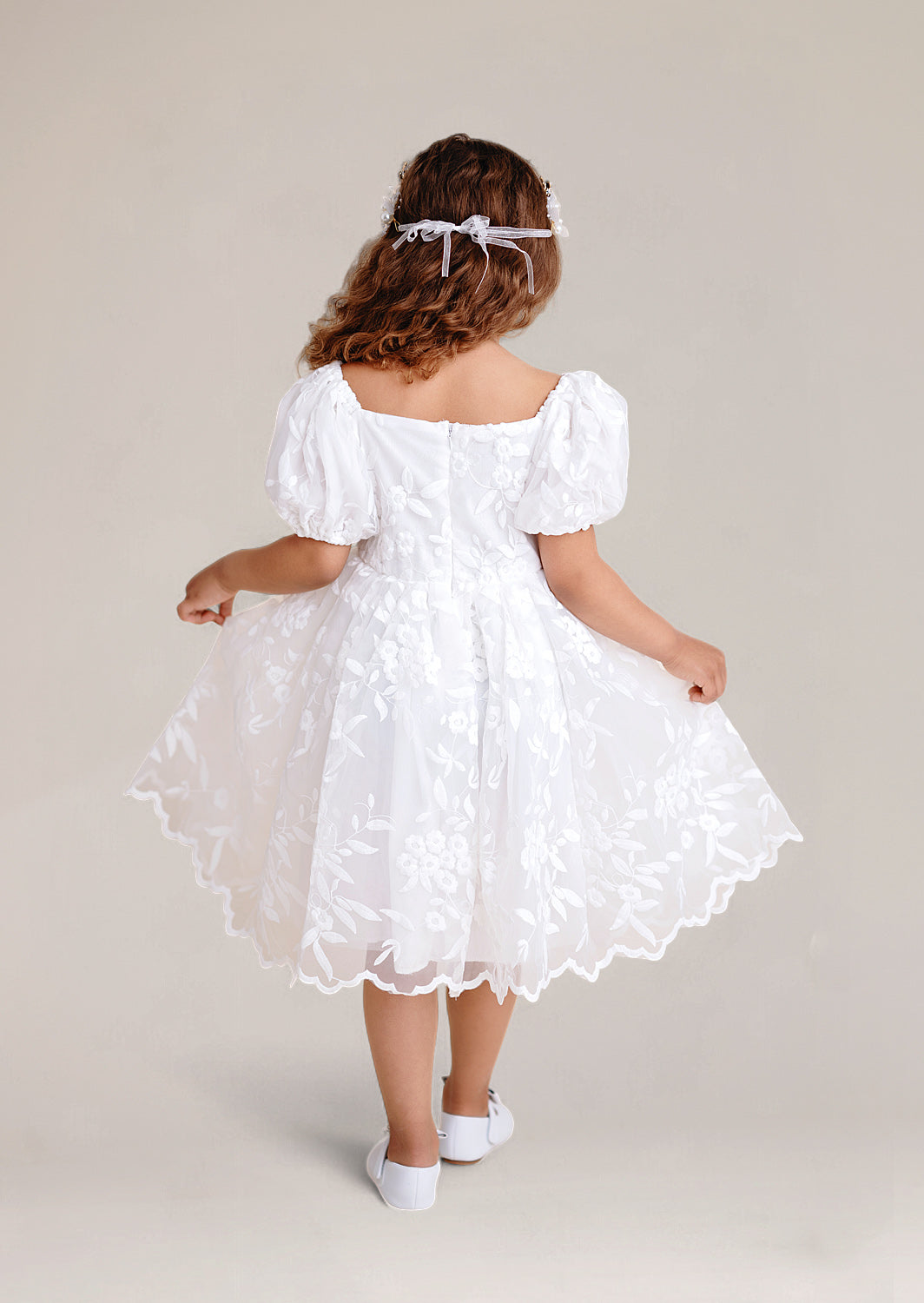 white lace flower girl baptism  communion dress