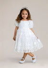 Knee length white lace flower girl baptism  communion dress