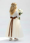White & Ivory Flower Girl Dress Lace V‑Back & Tulle
