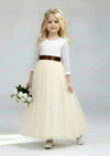 White & Ivory Flower Girl Dress Lace V‑Back & Tulle
