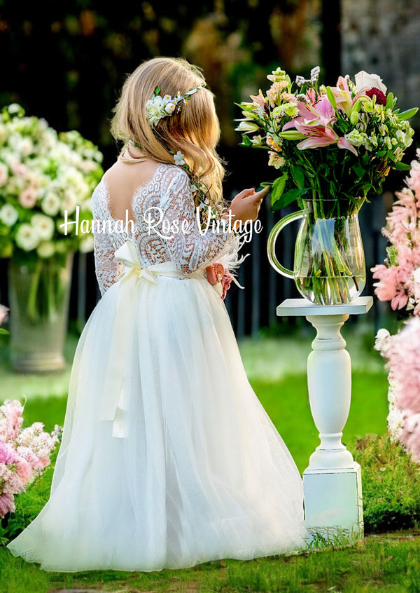 Ivory chiffon flower girl dress best sale