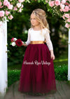 burgundy and white flower girl dresses