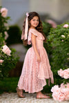 High low lace boho ruffle girls dress in pink