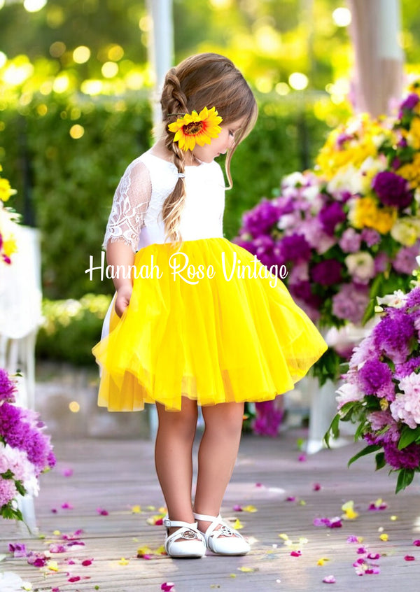 Charming Mustard Yellow Sunflower Flower Girl Dress 5Year