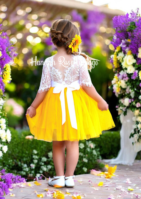 Charming Mustard Yellow Sunflower Flower Girl Dress 5Year