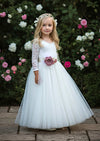 Ivory Tulle & Lace Flower Girl Dress  Lace V‑Back & Tulle