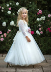 Ivory Tulle & Lace Flower Girl Dress  Lace V‑Back & Tulle