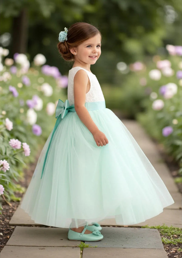 Sleeveless Tulle Flower Girl Dress Lace & Tulle