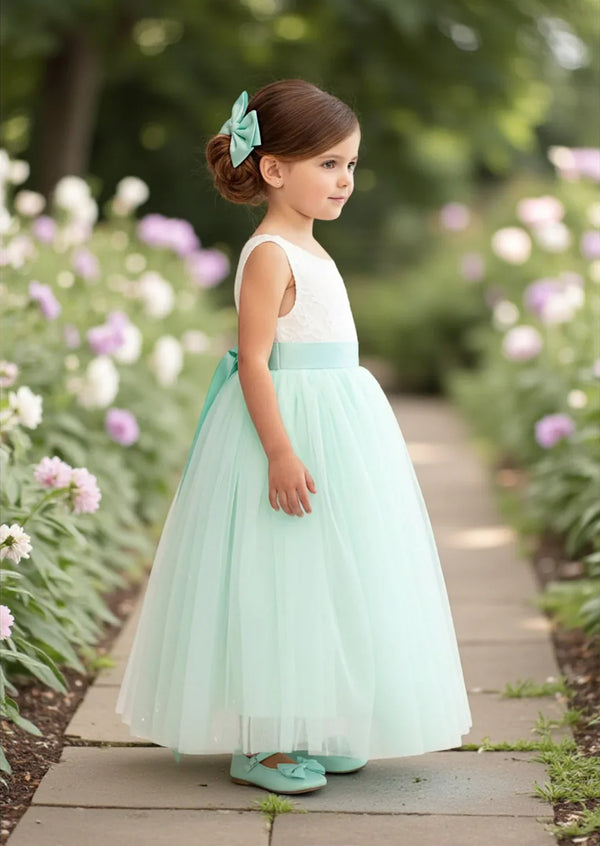 Sleeveless Tulle Flower Girl Dress Lace & Tulle