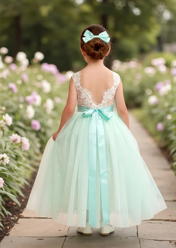 Sleeveless Tulle Flower Girl Dress Lace & Tulle