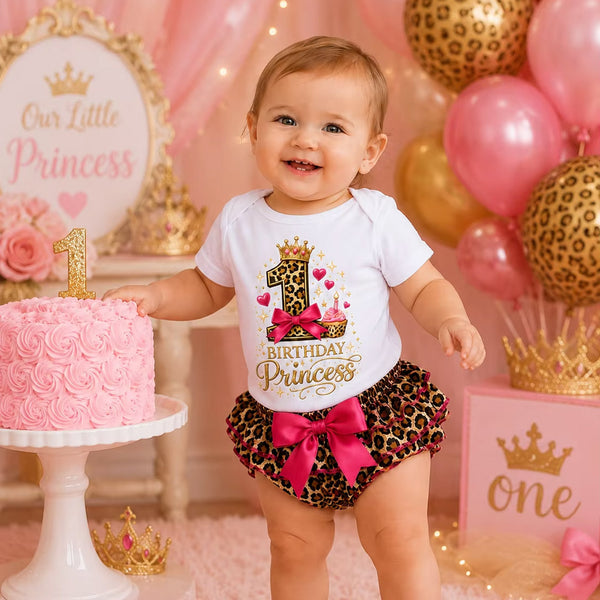1st Birthday Princess Onesie & Bloomer Set Leopard
