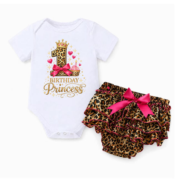 1st Birthday Princess Onesie & Bloomer Set Leopard