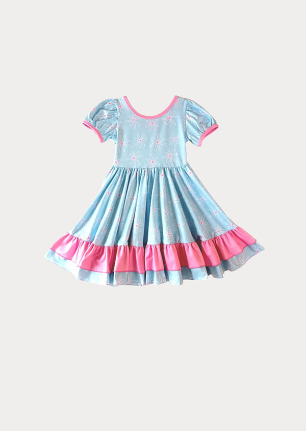 Daisy Ruffle Twirl Dress Blue – Girls Everyday Dress