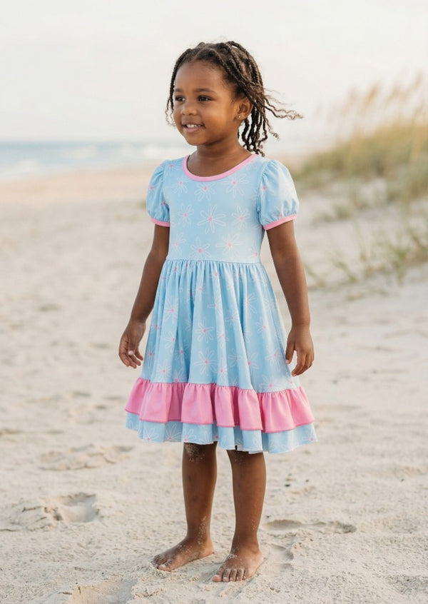 Daisy Ruffle Twirl Dress Blue – Girls Everyday Dress