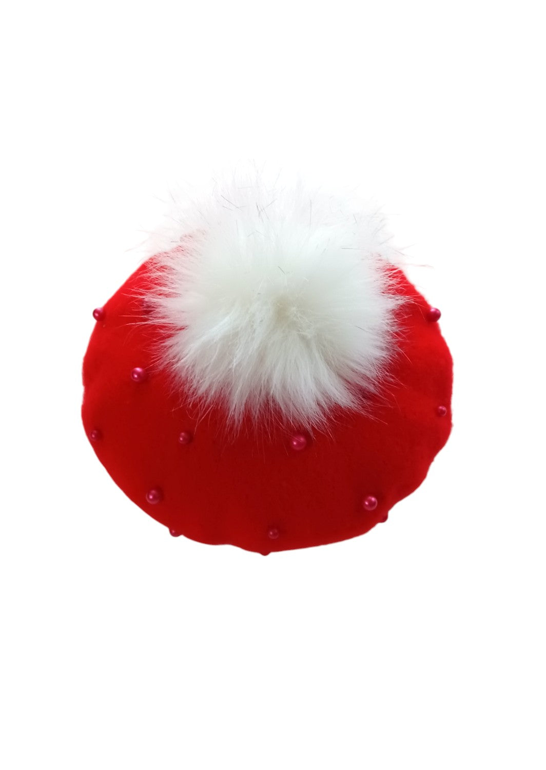 Baby Toddler Beaded Pom Pom Beret in Red