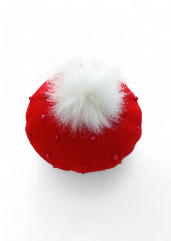 baby and toddler red Pom Pom Beaded beret