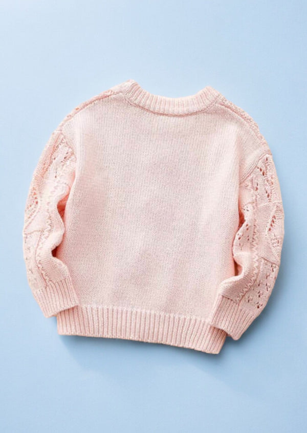 Hand Knit Girls Flower Pullover Sweater