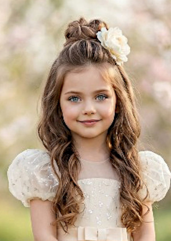 Ivory Sequin Puff Sleeve Gown – Elegant Flower Girl Dress