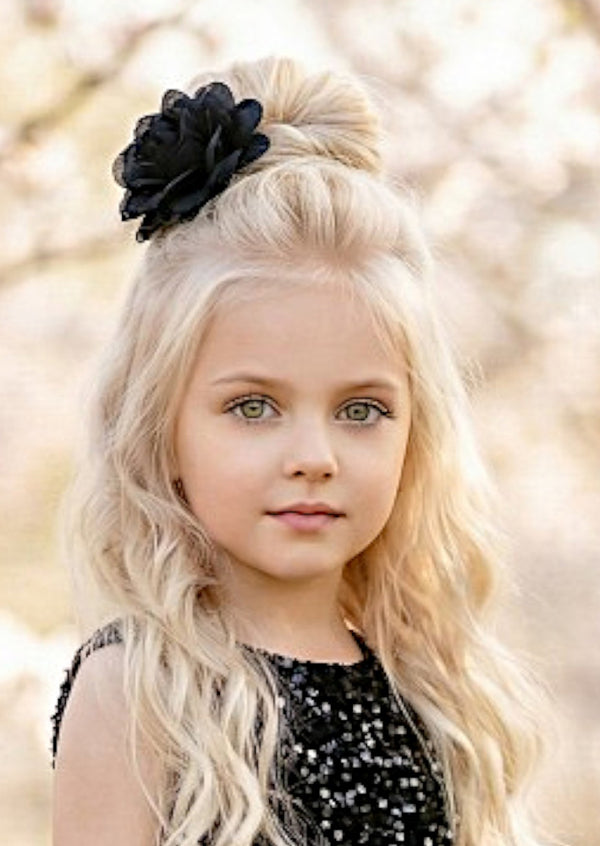 Black flower girl hair clip