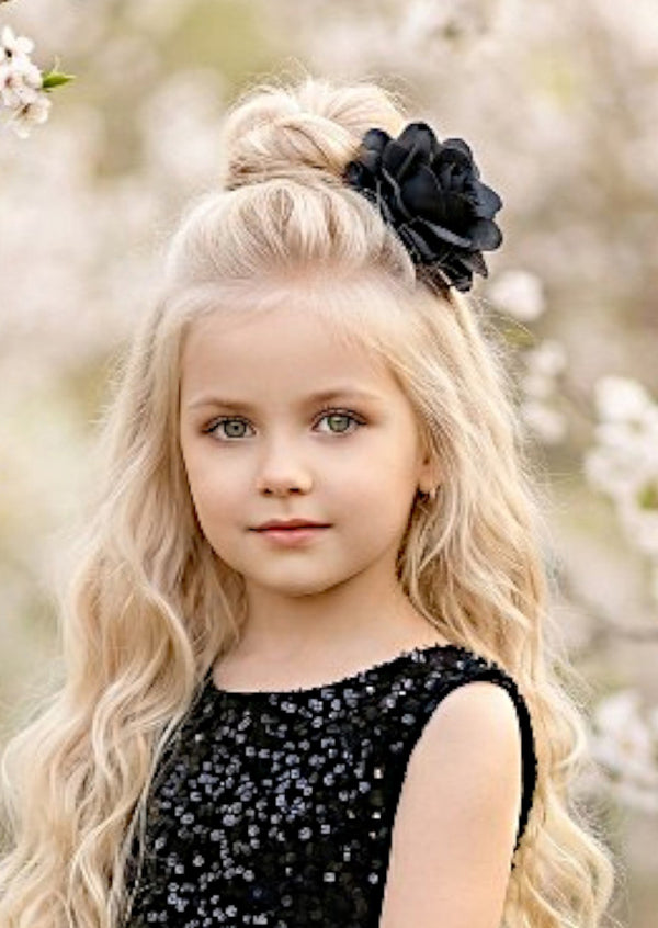 Black flower girl hair clip