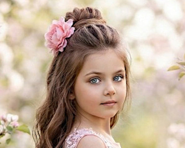 Pink Floral Embroidered Flower Girl Dress | Sparkle Tulle Gown