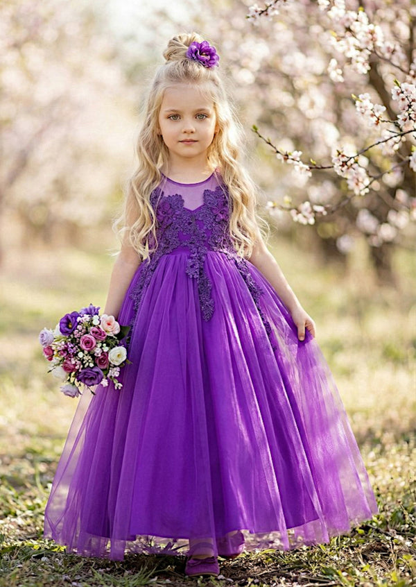 Purple Lace Flower Girl Dress | Sparkle Tulle Ball Gown