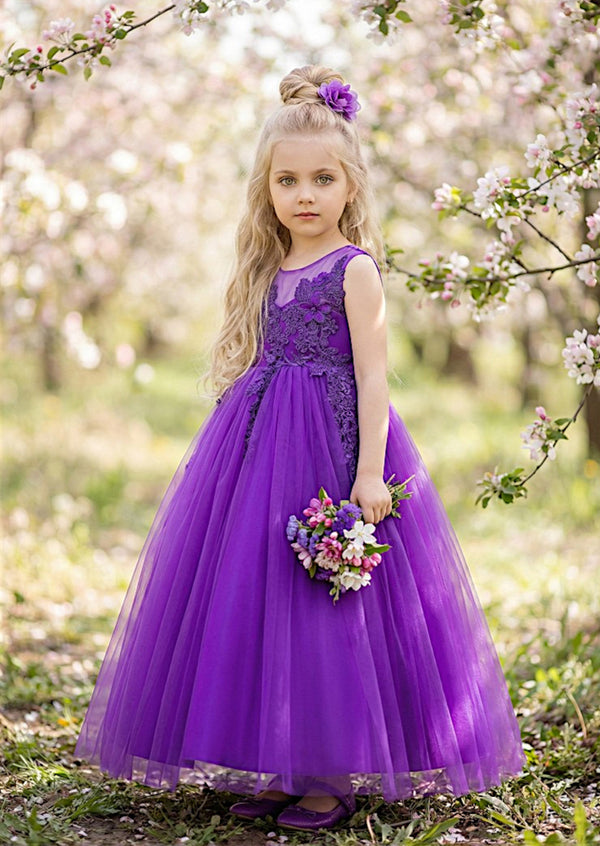 Purple Lace Flower Girl Dress | Sparkle Tulle Ball Gown
