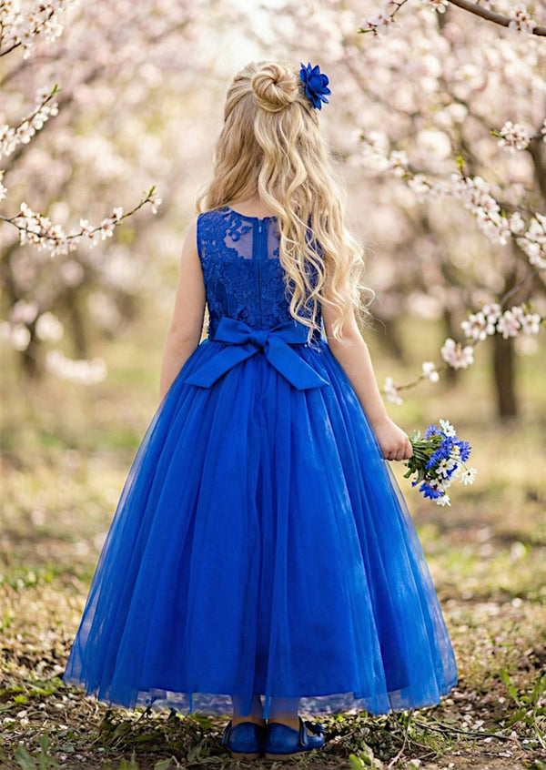 Royal Blue Lace Flower Girl Dress | Elegant Tulle Ball Gown