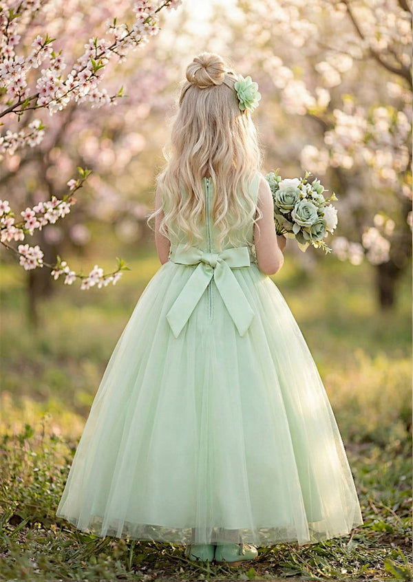 Mint Lace Flower Girl Dress | Light Tulle Ball Gown